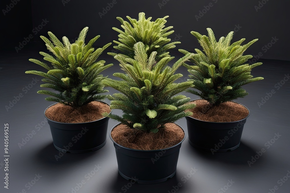Vibrant 3D Botanical Display of Cotinus coggygria Plants on Dark Background Vibrant 3D Botanical Display of Cotinus coggygria Plants on Dark Background