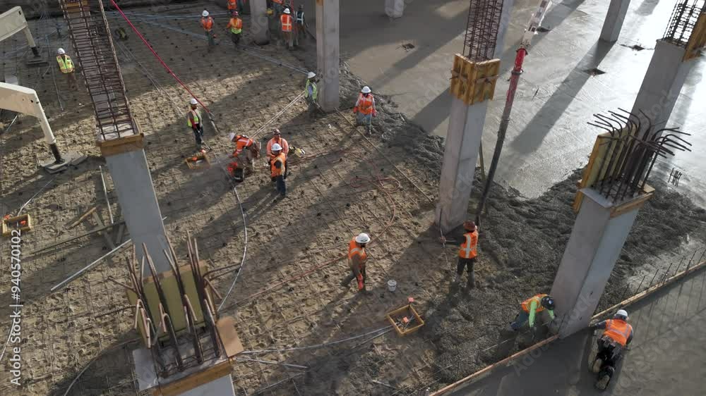 Construction Workers pouring Concrete