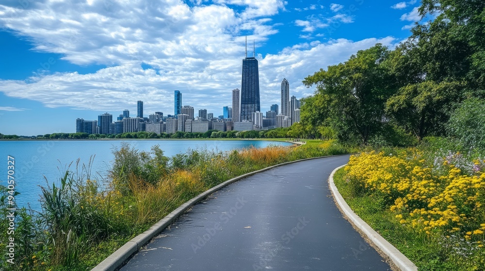 Obraz premium Bike path by downtown Chicago