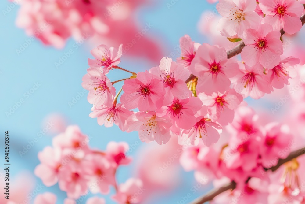 Beautiful and cute pink Kawazu Zakura (cherry blossom) against blue sky, wallpaper background. Tokyo, Japan , ai Beautiful and cute pink Kawazu Zakura (cherry blossom) against blue sky, wallpaper background. Tokyo, Japan , ai