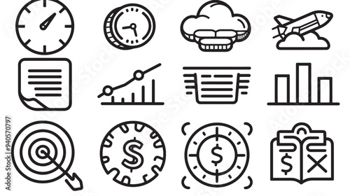 Cost reduction icons for web design line style cost reduction vector icons
