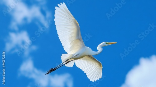 White heron in blue sky