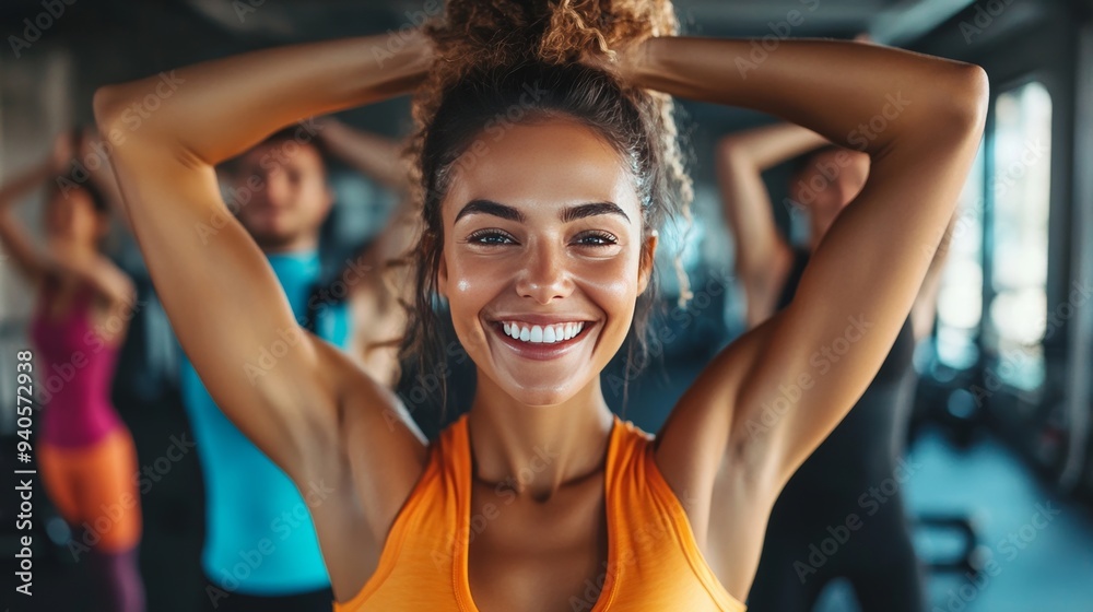 People stretch at the gym. People stretch at the gym.
