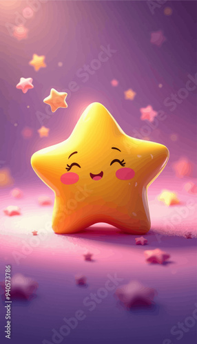 Cheerful Star Character with Pink Eyes and Smile