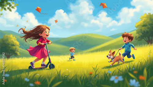 Children's Adventure in a Field of Flowers