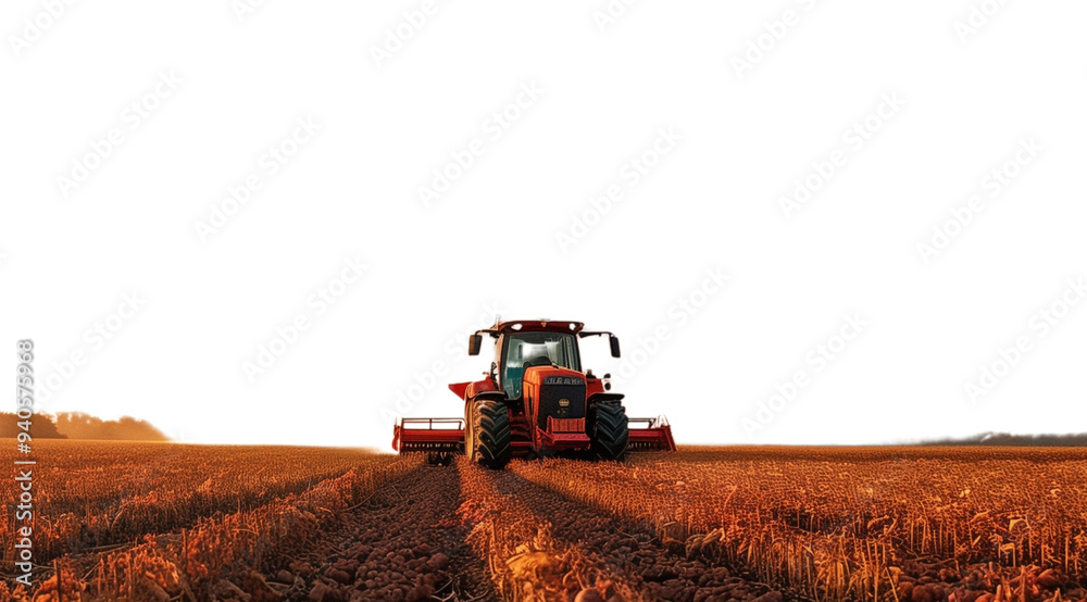 Harvester on sweet potato plantation, created with Generative AI technology, PNG Harvester on sweet potato plantation, created with Generative AI technology, PNG