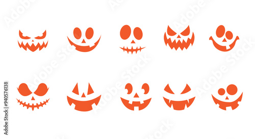 Set of Halloween pumpkins faces
silhouettes vector illustration