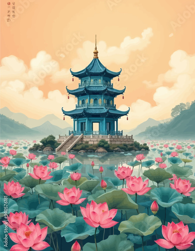 Chinese Temple on Lotus Pond