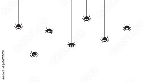 Cute black spider characters hanging vector illustration