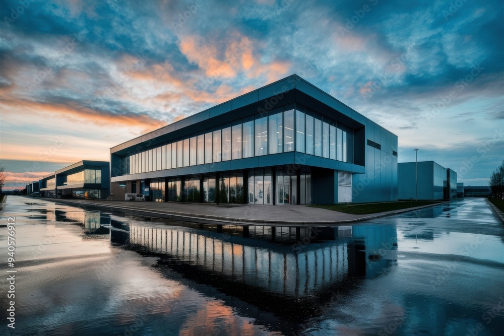 Obraz premium Modern Industrial And Architectural Building at Sunset