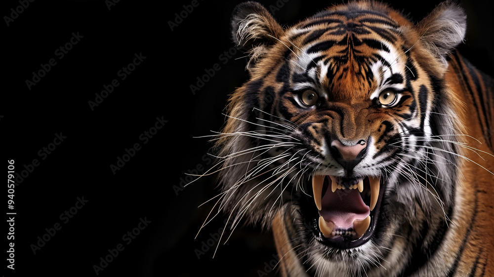 Naklejka premium Close-up portrait of tiger wearing crown. generative AI image