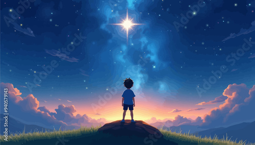 Contemplative Silhouette of a Child Gazing at the Stars
