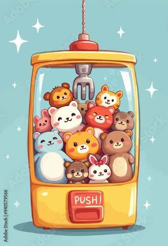 Cute Animals in a Push Toy Machine