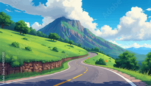 Curvy Road Through a Mountainous Landscape