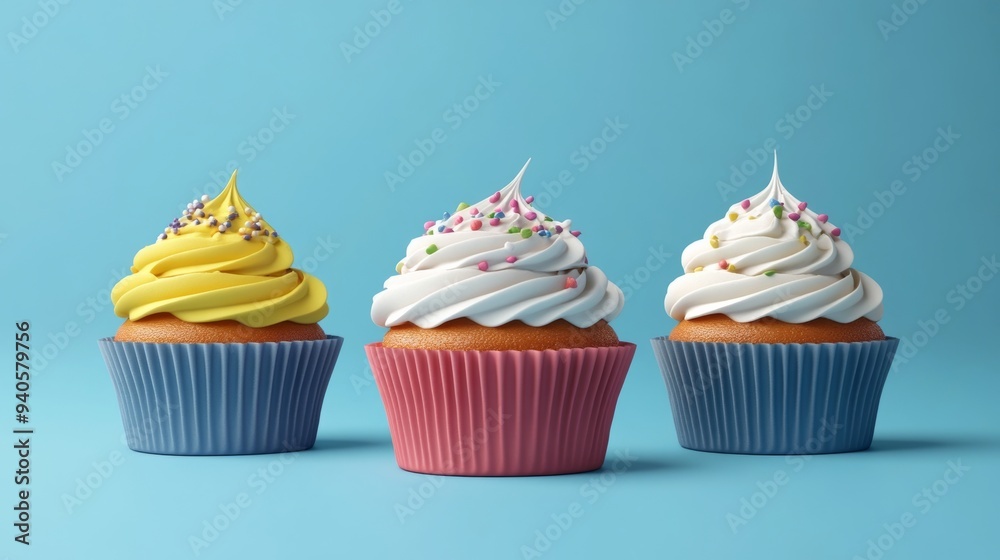 Vibrant cupcakes on blue Vibrant cupcakes on blue