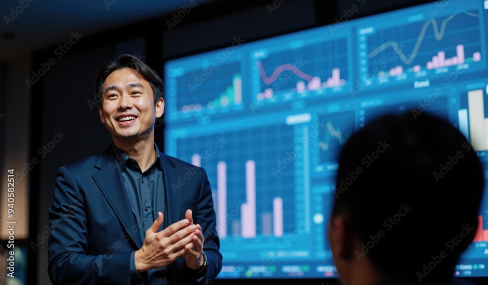 © Reubens Stock Photos - Asian Male Corporate Leader Showcasing Market Insights to a Focused Business Audience