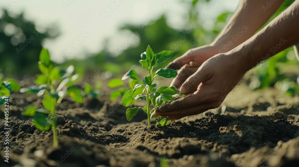 Farmer's Hands Planting in a Field for Sustainable Agriculture and Gardening Generative AI Farmer's Hands Planting in a Field for Sustainable Agriculture and Gardening Generative AI