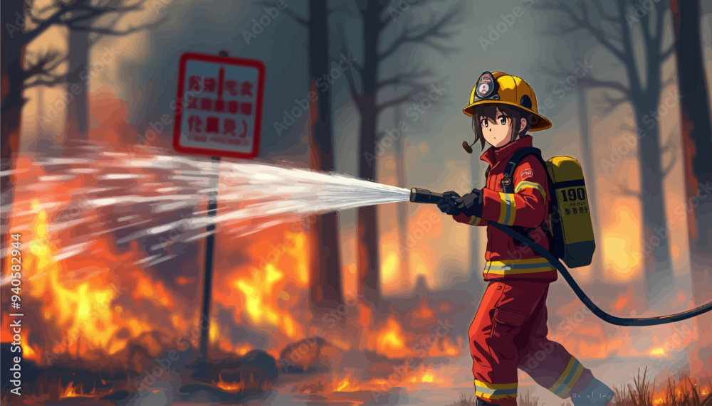 Firefighter in action: Extinguishing a forest fire