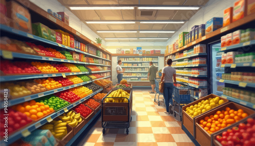 Fresh Produce Market: Aisles of Fruit and Vegetables