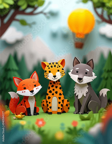 Friendly Animals in a Forest Setting