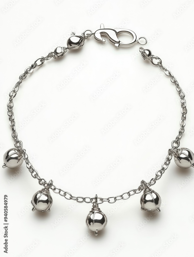 Silver Chain Bracelet with Hanging Ornamental Balls Silver Chain Bracelet with Hanging Ornamental Balls