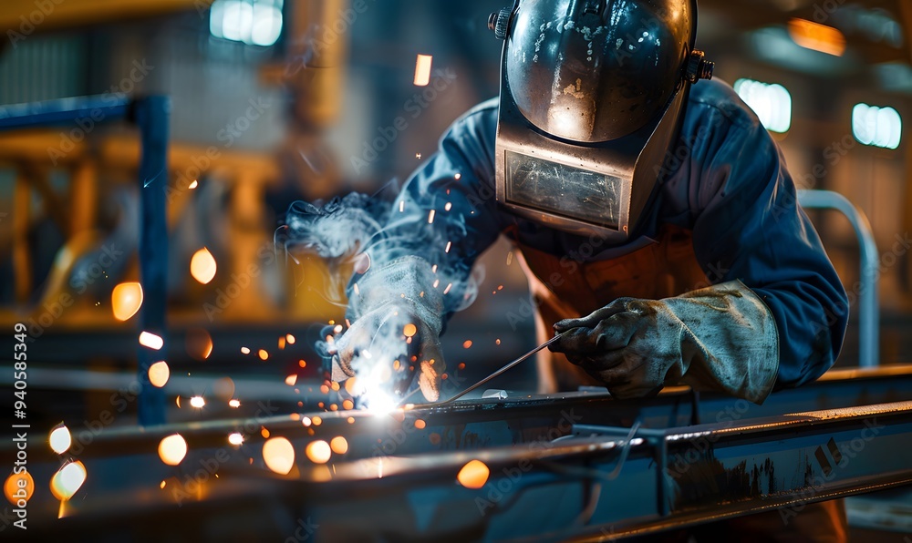 Welder erecting technical steel. Welder erecting technical steel.