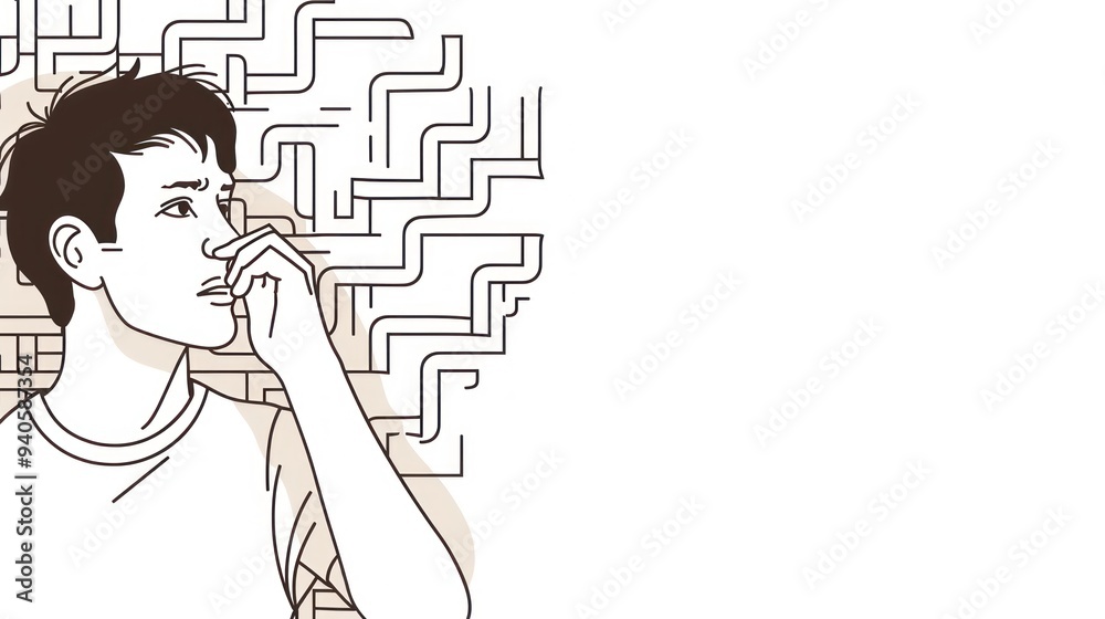 Man staring into maze, confused. Man staring into maze, confused.
