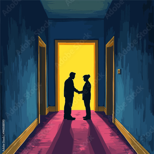 Handshake in a Hallway