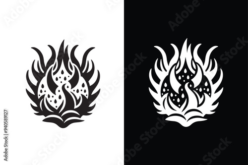 Dragon fruit victor icon with black and white background.