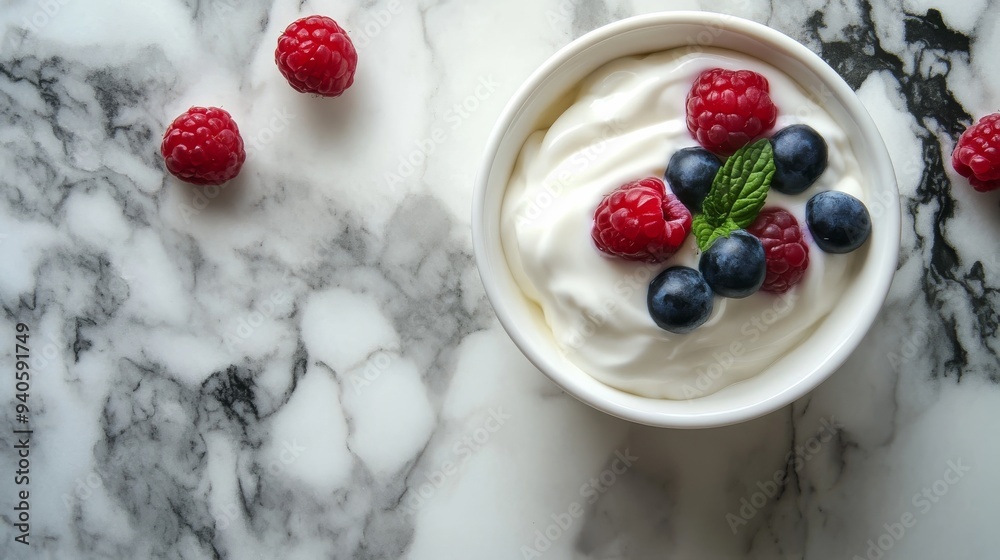 Tasty and healthy yogurt on a marble backdrop. Tasty and healthy yogurt on a marble backdrop.