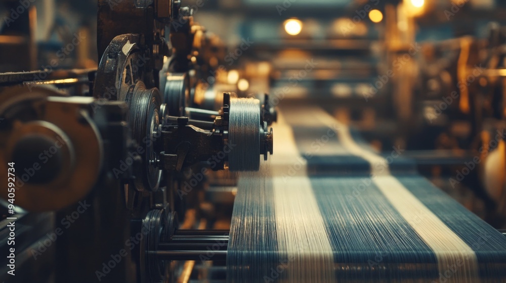 Fototapeta premium Industrial textile production using weaving looms