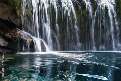 Stunning Waterfall Texture with Flowing Ripples and Glimmering Light Effects on Crystal Clear Surface