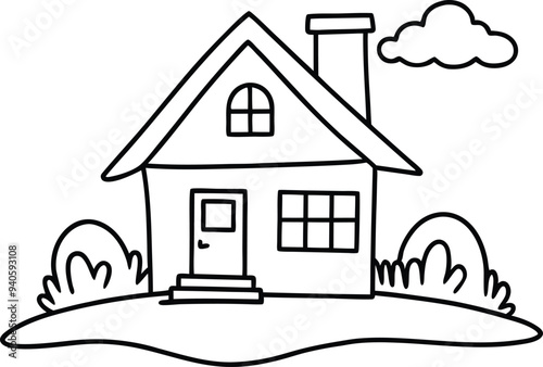 house line art illustration black and white