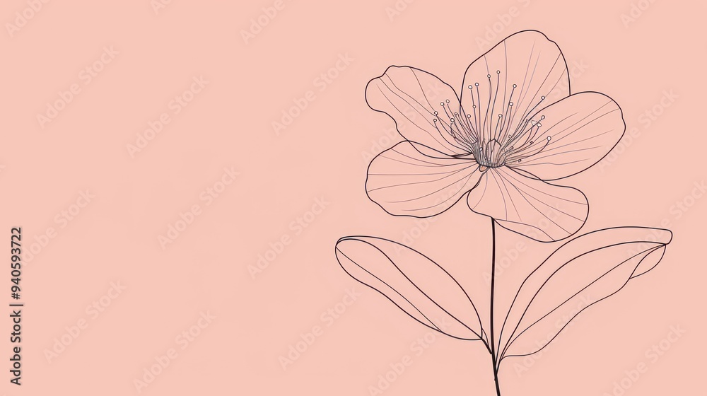 Naklejka premium Minimalist Line Art Flower on Pink Background.