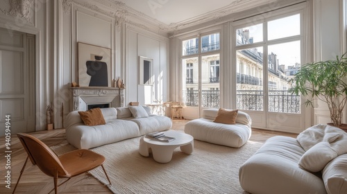 Parisian apartment. Scandinavian interior design of modern living room photo