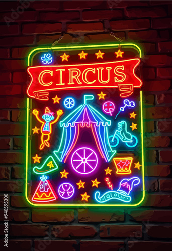 Neon Circus Sign with Illuminated Carnival Theme