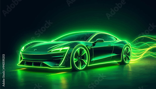 Neon Green Sports Car: Futuristic Electric Vehicle Concept