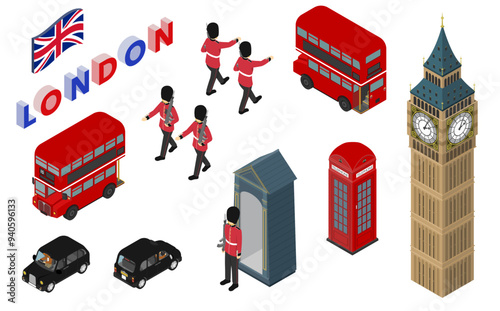 アイソメトリックイラスト：ロンドンランドマーク