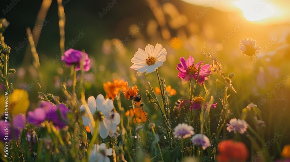 Vibrant Summer Alpine Meadow with Colorful Wildflowers Generative AI Vibrant Summer Alpine Meadow with Colorful Wildflowers Generative AI