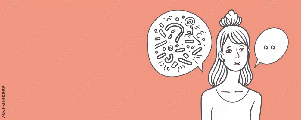 Woman with Speech Bubbles Thinking and Talking. Woman with Speech Bubbles Thinking and Talking.