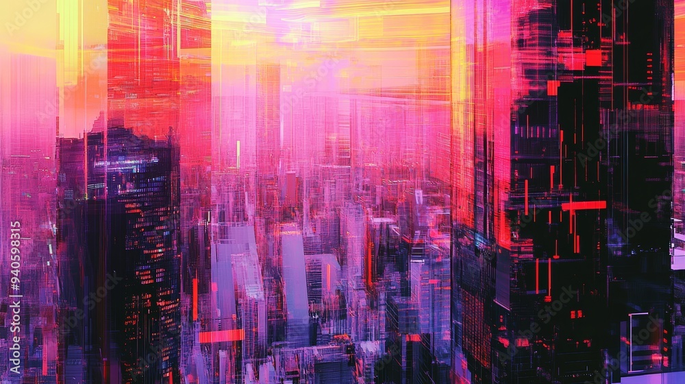 Cyberpunk Cityscape Digital Glitch Art for Technology and Futuristic Themes Generative AI Cyberpunk Cityscape Digital Glitch Art for Technology and Futuristic Themes Generative AI