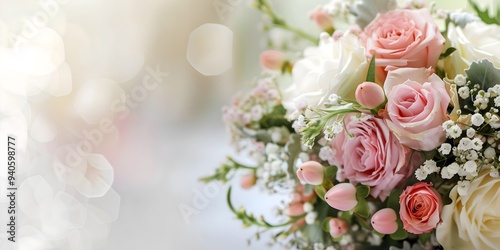 Wedding banner, flowers, light, copy space