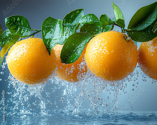 A bunch of oranges are falling into a body of water