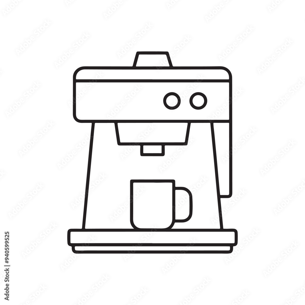 Coffee machine icon. Coffee equipment vector illustration. Icon coffee machine with cup in flat line icon on white background. Coffee machine icon. Coffee equipment vector illustration. Icon coffee machine with cup in flat line icon on white background.