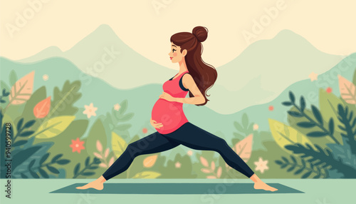 Pregnant Woman Practicing Yoga Outdoors