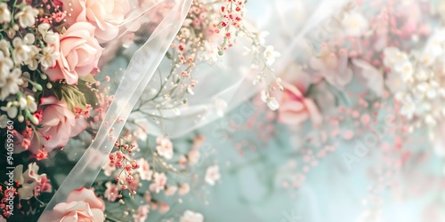 Wedding banner, flowers, light, copy space