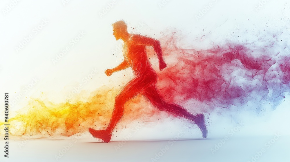 Naklejka premium Abstract Running Silhouette with Colorful Smoke