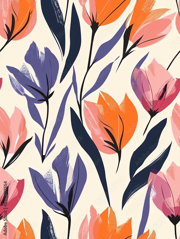 A modern, continuous floral design featuring hand-sketched organic forms for stylish textile patterns. A modern, continuous floral design featuring hand-sketched organic forms for stylish textile patterns.