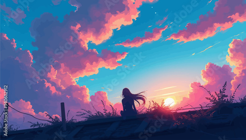 Serene Sunset View from Rooftop Garden