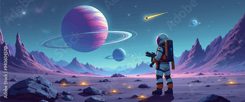 Space Exploration: Astronaut on Mars Surveying the Universe